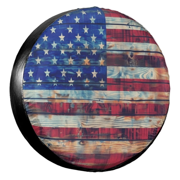 KAKALAD American flag 4th of july star and stripe Spare Tire Cover Universal Vehicle Accessories Buckle Car Tools 14”in
