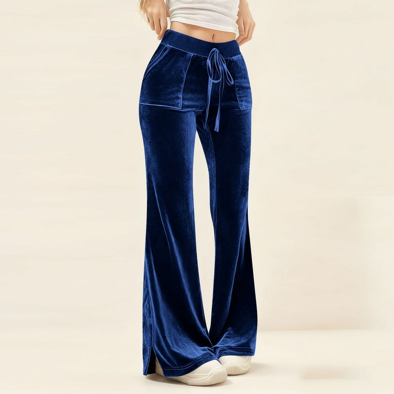 Posijego Women's Velvet Flare Pants Velour Wide Leg High Waist