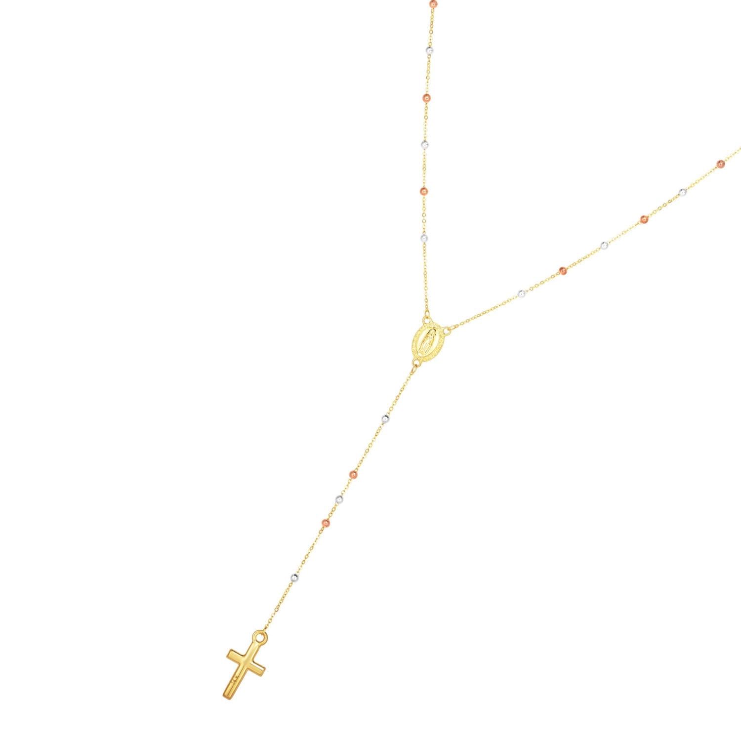 JewelStop 14k Tri-color Gold Polished Finish 1.7mm Rosary Inspired Lariat Chain Necklace - 26"