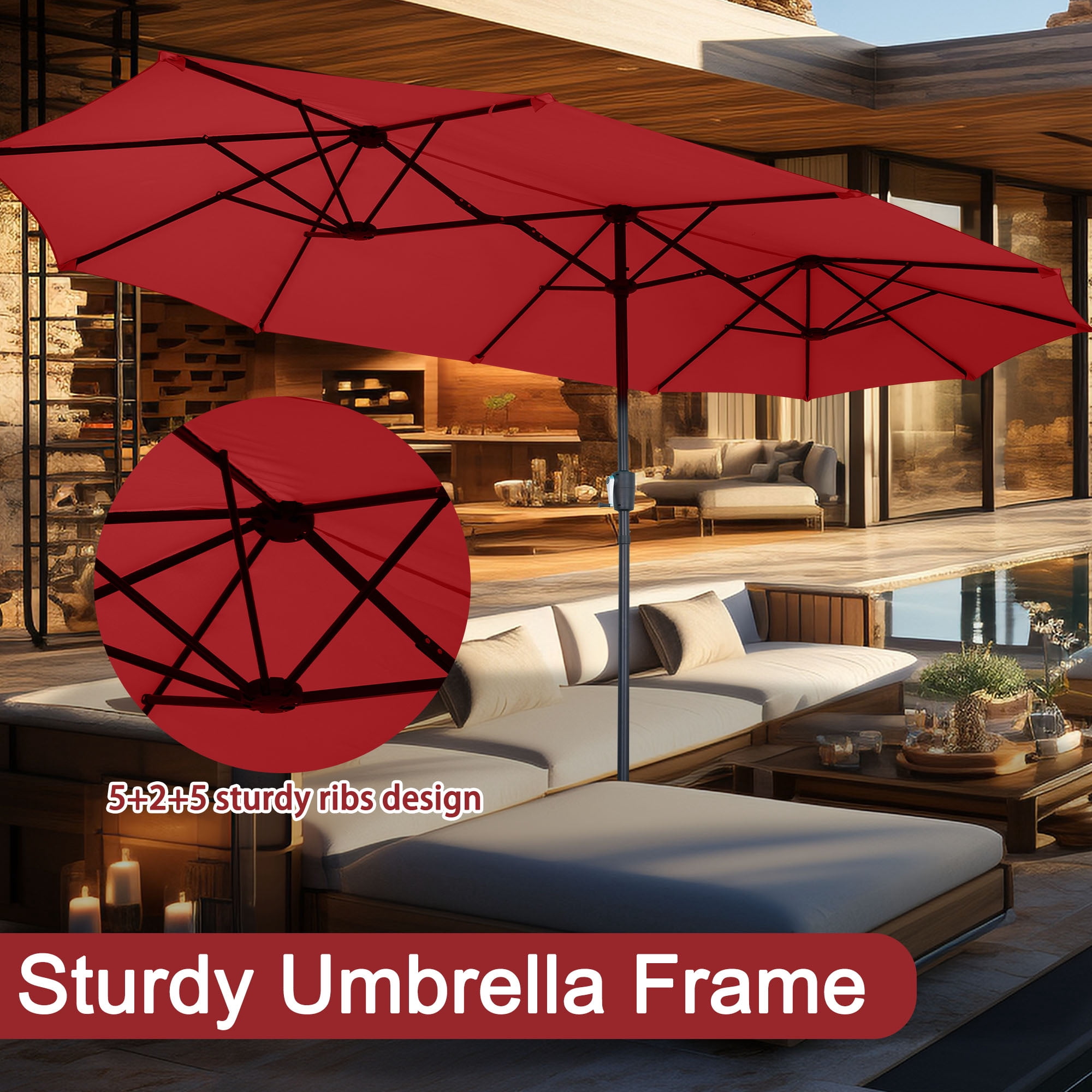 Autlaycil 13ft Rectangle Patio Umbrella with Crank System, Sturdy Ribs for Pool, Yard, Market - Red