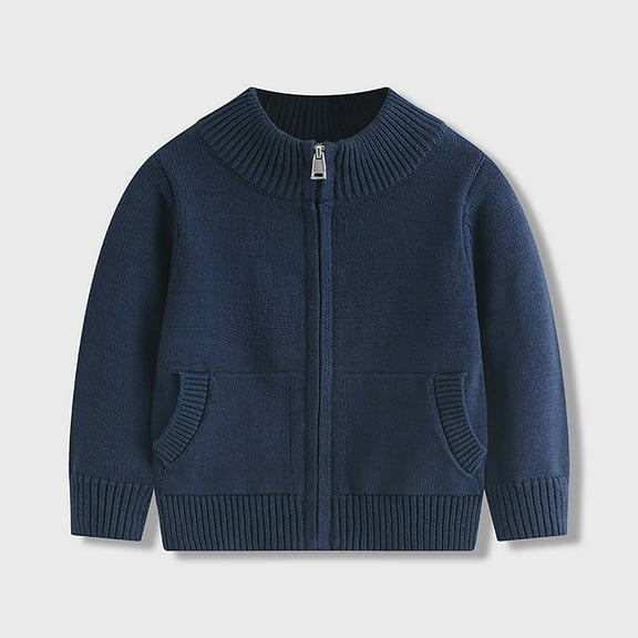 Baby Cotton Cardigan Hooded Coats Boys Girls Knitted Jackets Warm Sweater Outwear Navy 4-5 Years