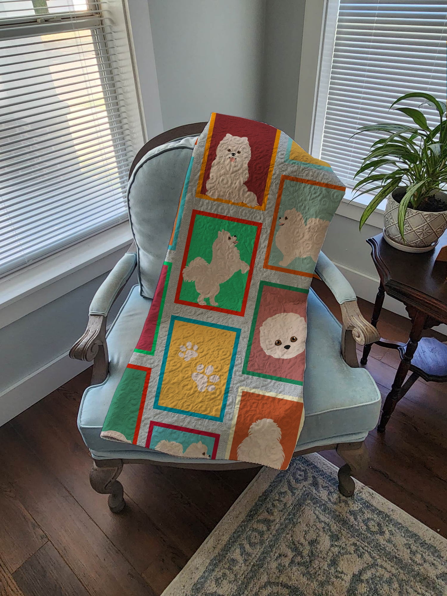 Lots of White Pomeranian Quilted Blanket 50x60 50 in x 60 in