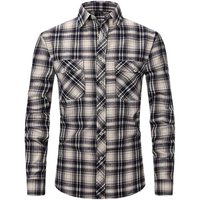 Camisa informal a cuadros para hombre, estilo formal, de negocios, de corte entallado y con bolsillos para uso social en la calle