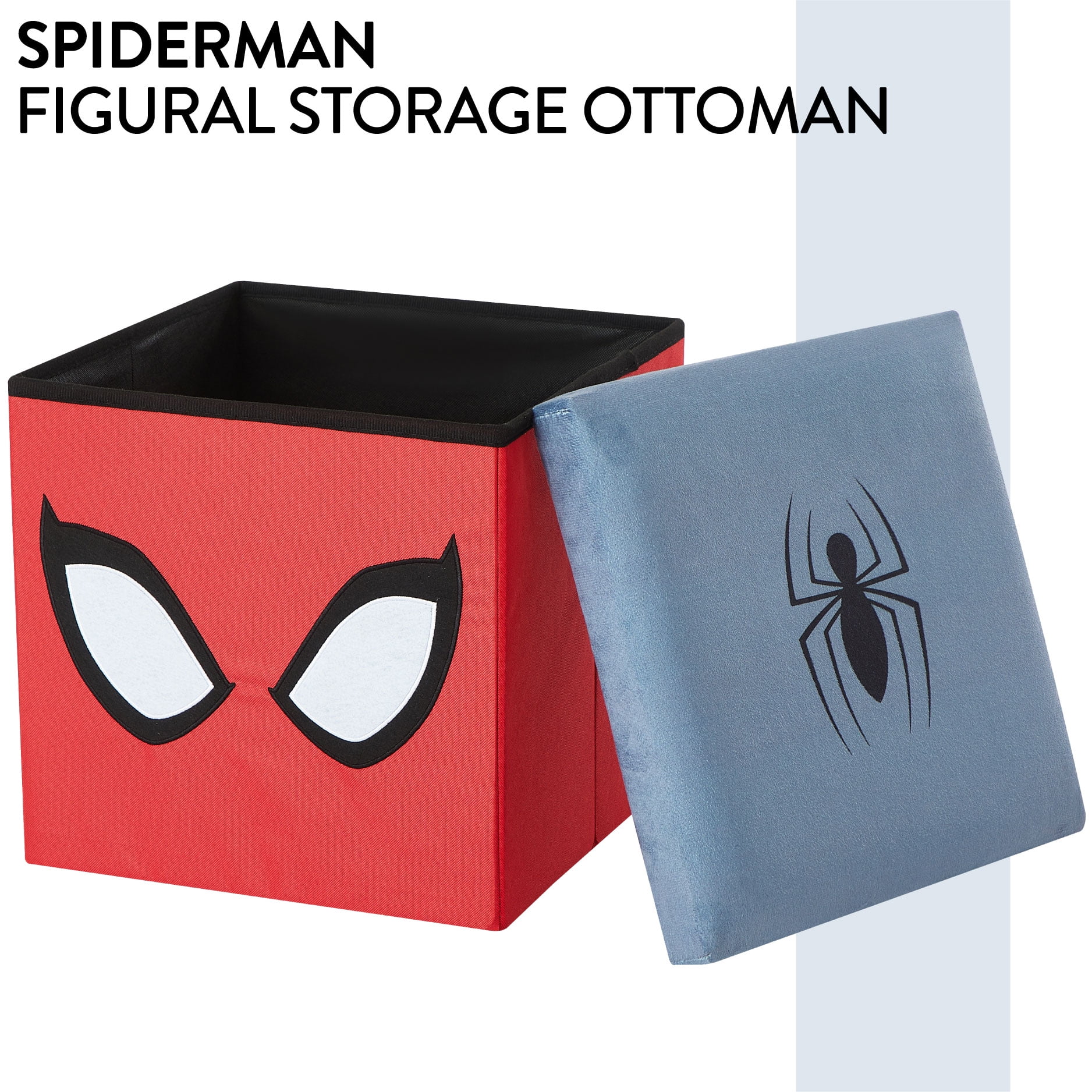 Marvel Spiderman Kids' Storage Ottoman, Red, 15" x 15" x 15"