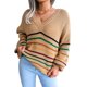 thumbnail image 1 of Prendas de punto a rayas Arco iris Casual Manga linterna suelta Cuello en V Suéter de punto Top de mujer, 1 of 8
