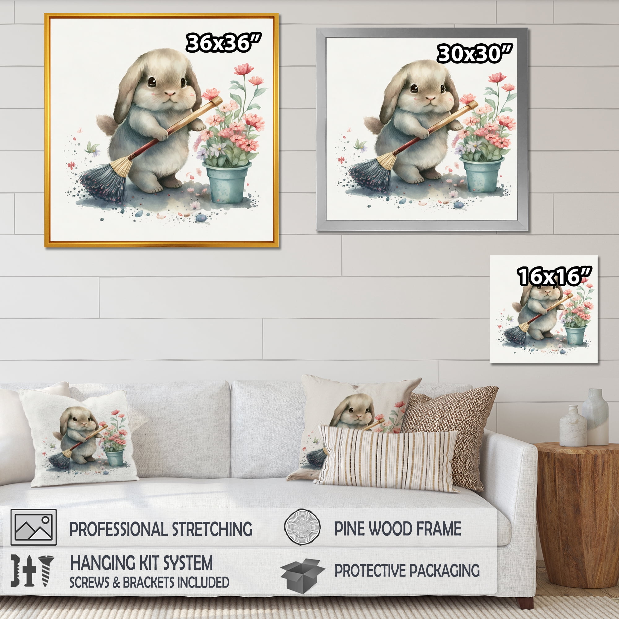 Designart Bunny Cleaning Bathroom III Canvas Wall Art