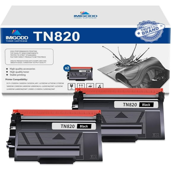 2-Pack TN820 Black Toner Cartridge Replacement for Brother High Capacity 4,000 Pages with DCP-L5500DN L5600DN L5650DN MFC-L6700DW L6750DW L5700DW L5800DW L5900DW L6800DW L6900DW HL-L6200DW/DWT Printe