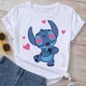 thumbnail image 3 of Camisetas con patrón de puntada para mujer, Tops de manga corta, camiseta de gran tamaño con cuello redondo, Top Y2k, nuevo, 3 of 5
