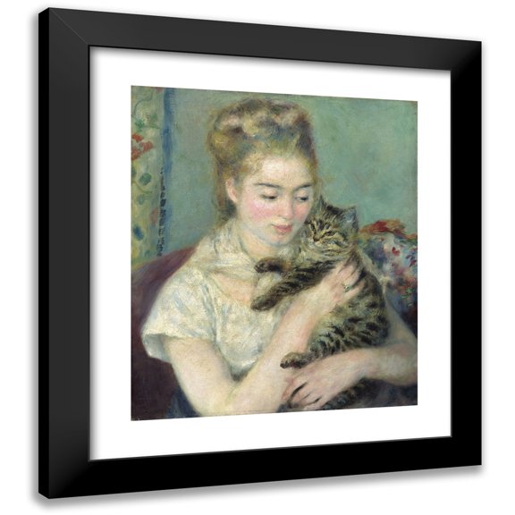 Pierre-Auguste Renoir 12x14 Black Modern Framed Museum Art Print Titled - Woman with a Cat (C. 1875)