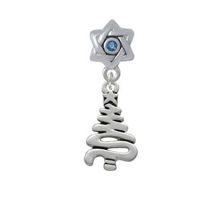 Christmas Tree Star Charm - Christmas Tree Zig Zag - Star of David with Blue Crystal Charm Bead
