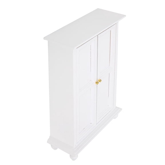 Miniature White Wooden Wardrobe Doll House Furniture Clothes Wardrobe For Dollhouse