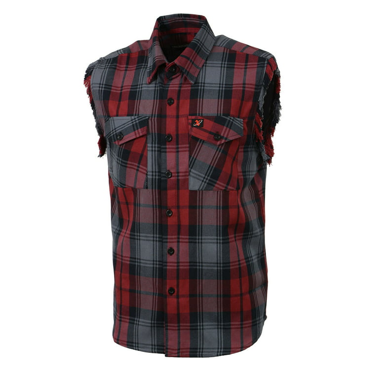 Milwaukee Leather MNG11696 Men’s Black and Grey with Red Cut Off Flannel  Shirt 2X-Large