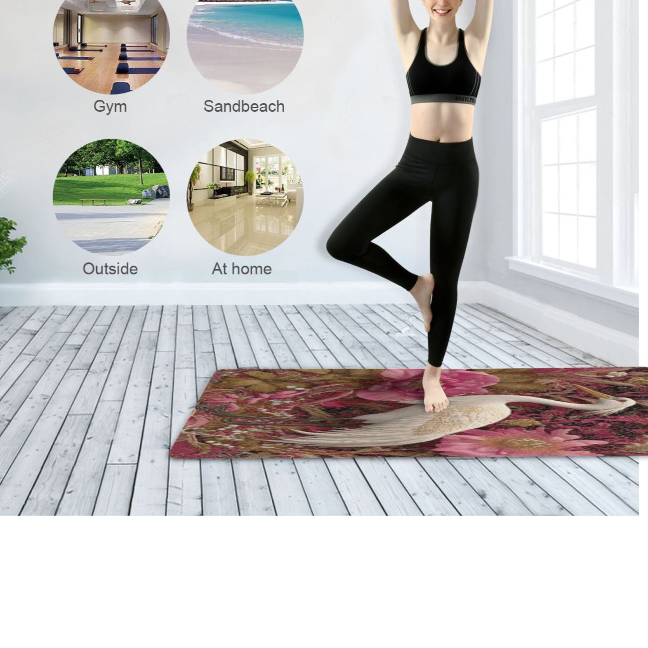 BZSMCE Yoga Mat Women Fitness Mat Vibrant Bloom Crane Pattern