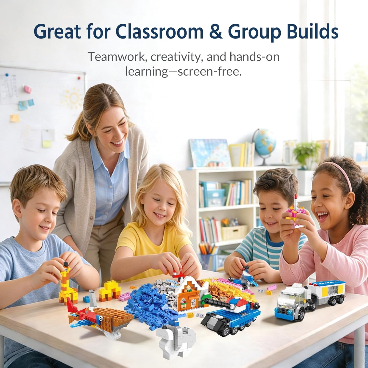 Fun Little Toys 1100 PCS Classic Building Bricks Set, 147 Shapes 17 Colors Creative Bulk Blocks for Party Favors & Classroom Prizes, Birthday Gifts