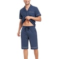 thumbnail image 4 of ANLIQI Men's 100% Cotton Short Sleeve Pajama Sets Button Down Notched Collar Sleepwear Soft Lounge Pjs with Pockets (Heather Navy, M), 4 of 6