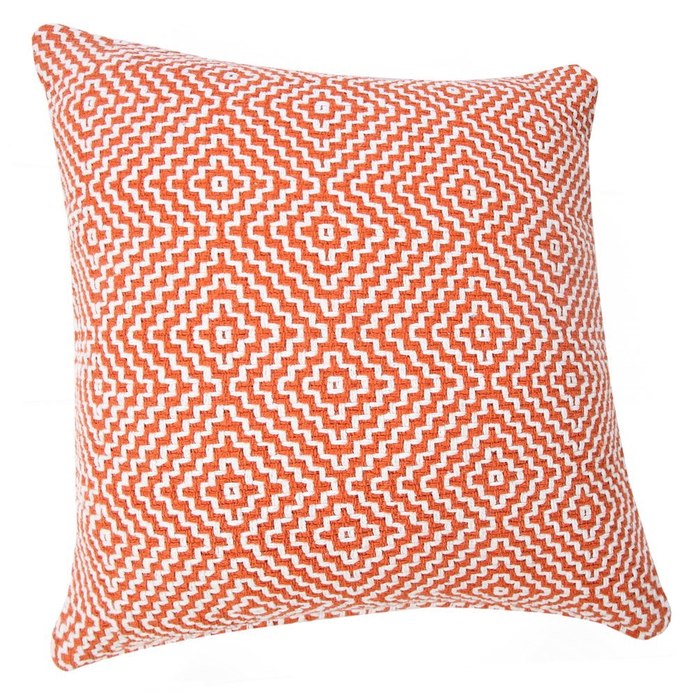 LR Home Ox Bay Hand-Woven Orange/White Diamond All-Natural Cotton Pillow Cover