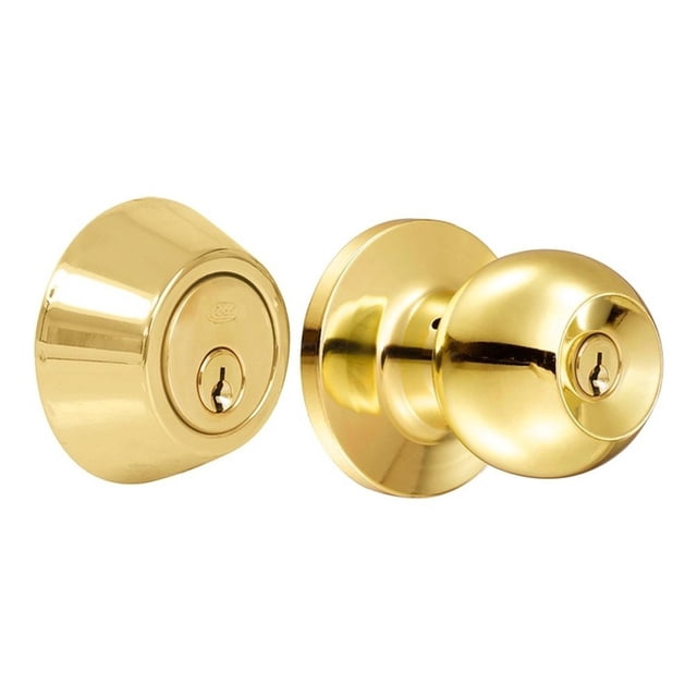 Combo Pomo Bola Y Cerrojo Sencillo Lock 15CB Latón Brillante