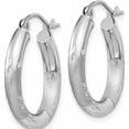 thumbnail image 3 of 10K White Gold Satin & Diamond-Cut 3mm Round Hoop Earrings (15 X 20) Made In Peru 10tc278, 3 of 6