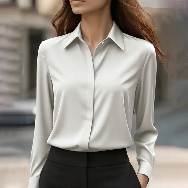 Button Down Shirts for Women Wrinkle Resistant Long Sleeve Work Formal Blouse with Smooth Tailored Look Blouses for Women Dressy Casual