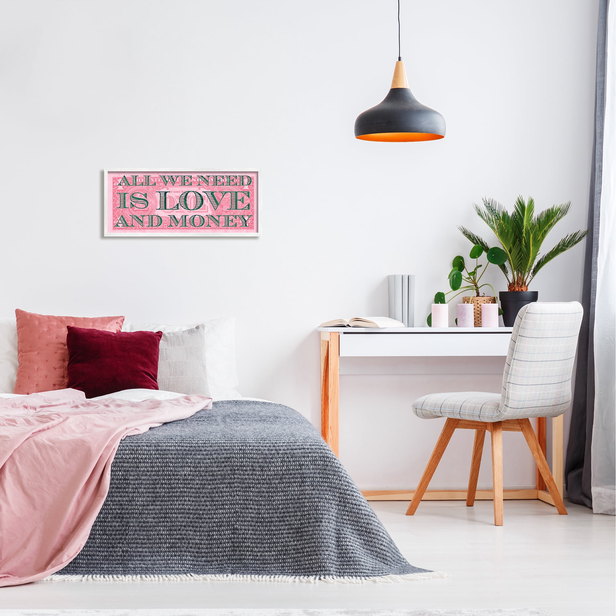 Stupell All We Need Love & Money Pink Dollar Inspirational Painting White Framed Art Print Wall Art