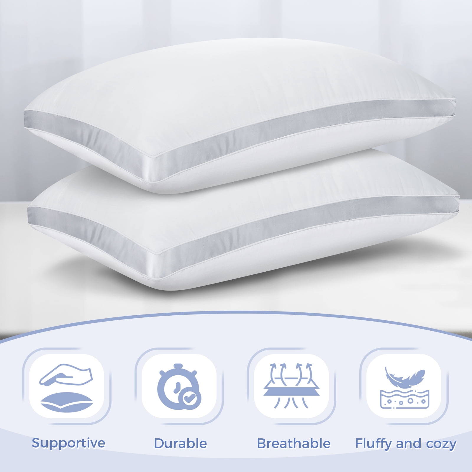 COOKEY Bed Pillows King Size Set of 2, Luxury Hotel Quality,Fluffy and Supportive Gusseted Bed Pillows for Side, Back, or Stomach Sleepers,20''x 36''