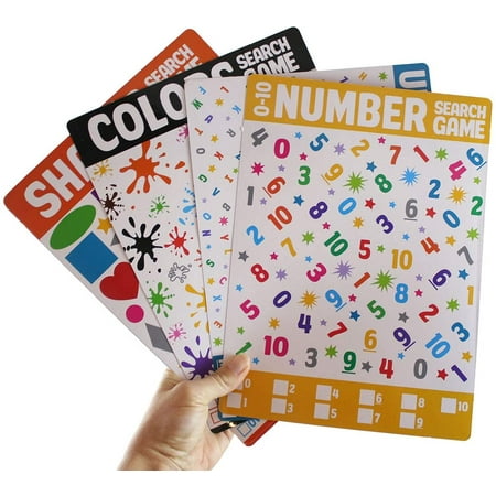 Set of 6 Learning Seek and Find Dry Erase & Wipe Off - Activity Pages - Uppercase/Lowercase/Numbers 1-20/Colors/Shapes - Teacher Supplies