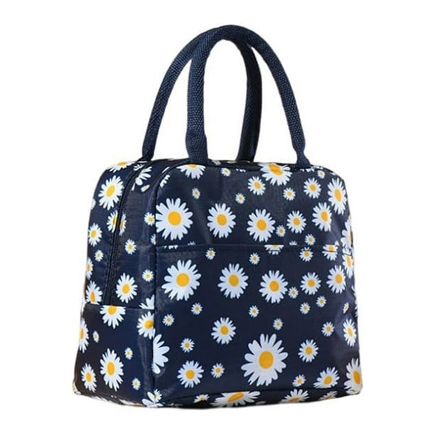 Soidarity Fiambrera portátil, bolsa con cremallera, tela impermeable, papel de aluminio, comida térmica, flor, Picnic, bolsa de almacenamiento Kits de desorden para acampar Azul oscuro