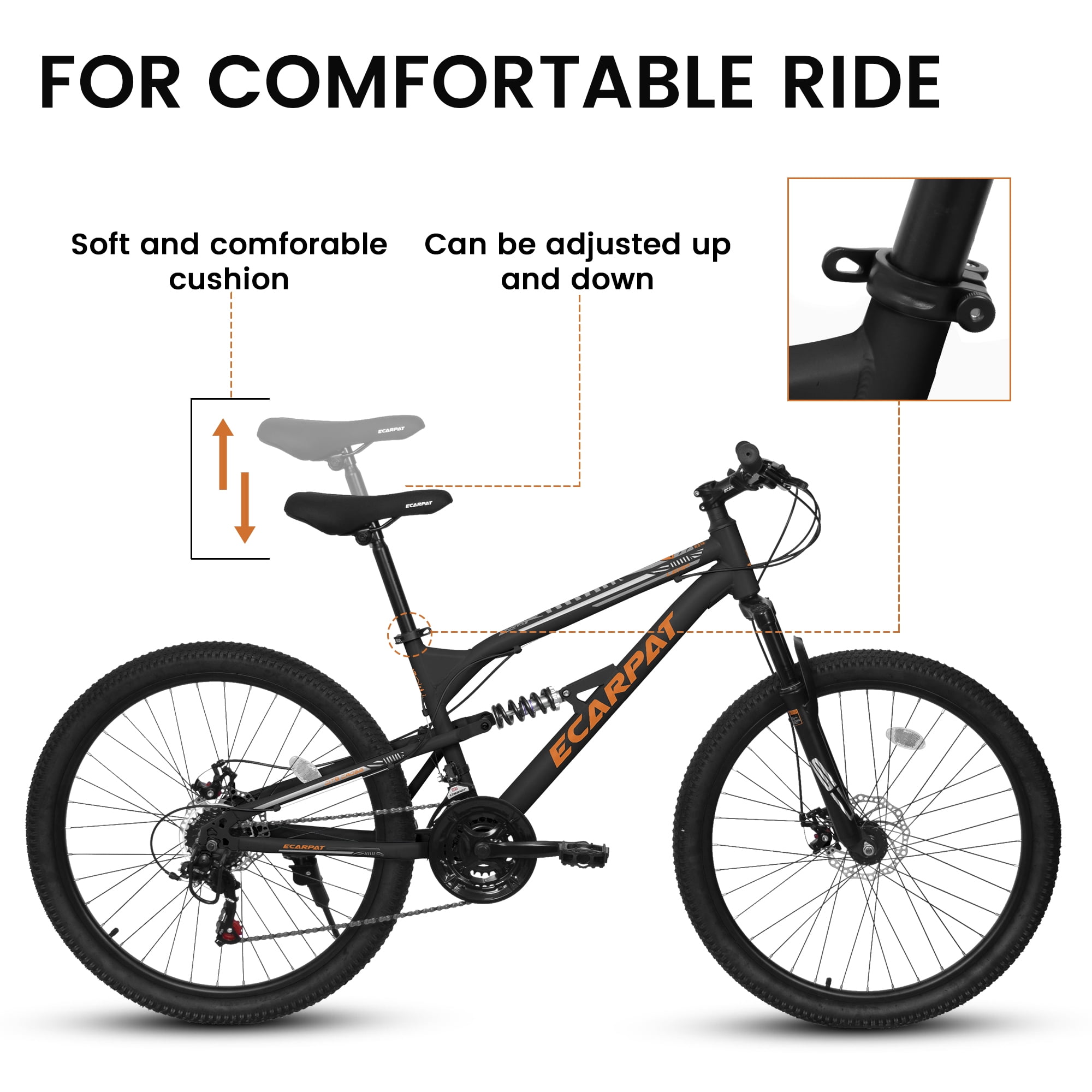 26 Inch Mountain Bike, Dual Full Suspension 21-Speed Disc Brakes Thumb Shifter, Carbon Steel Frame Mountain Bike, Mens Womens Trail Commuter City Bicycles