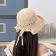thumbnail image 3 of Sombrero de paja con banda de encaje para mujer, circunferencia de 56-58 cm, protector solar, plegable, para playa, 3 of 5