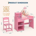thumbnail image 2 of 2-in-1 Girls Vanity Table with Lighted Crown Mirror, Vanity Set with Storage Cabinet, Bookshelf & Drawer, 2 of 7