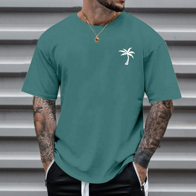 Men T Shirts Male Summer Beach Little Tree Print Blouse Short Sleeve O Neck Tops T Shirt