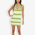 thumbnail image 3 of Women's Striped Halter Neck Knit Dress With V-Neckline- Medium, Green, 3 of 6