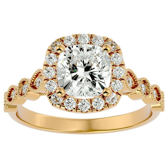 SuperJeweler 2 1/2 Carat Cushion Shape Diamond Engagement Ring in 14 Karat Yellow Gold for Women