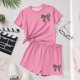 thumbnail image 5 of Conjuntos de blusas y camisas de cuello redondo y manga corta para niños, conjunto de dos piezas de top y pantalones cortos de manga corta con cuello redondo y manga corta para niños, top de poliéster, 5 of 6