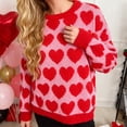 thumbnail image 4 of Ruimatai Women's Valentine Heart Print Sweater Round Neck Knitted Pullover Casual Long Sleeve Tops, 4 of 6