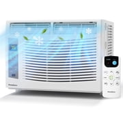 PhiloDeco 6000 BTU Window Air Conditioner Cool to 250 sq ft Intelligent, LED,Remote Control, Easy to Clean Filter Screen, Can Be Used as a Dehumidifier/Fan, Operates Quietly, and is Energy-Saving