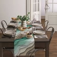 thumbnail image 4 of Table Runner Dresser Scarves 72 Inch Long, Modern Teal Green and Brown Gradient Linen Dining Table Runners Geometric Abstract Sea Beach Tabletop Scarf for Wedding Holiday Party Kitchen, 4 of 7