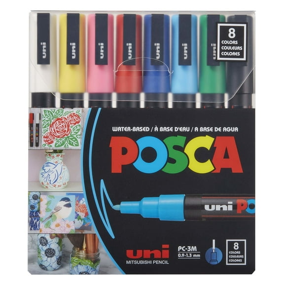 Uni POSCA PC-3M Paint Markers – 8 Assorted Colors, Fine Tip (0.9-1.3mm), Acrylic Paint Pens for Art