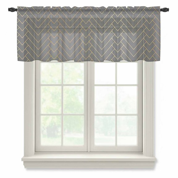 Geometric Yellow Sheer Valances for Windows Lines Grey Background Semi Sheer Kitchen Valance Rod Pocket Small Window Voile Curtains for Living Room Bedroom Laundry 60 x 18 Inch