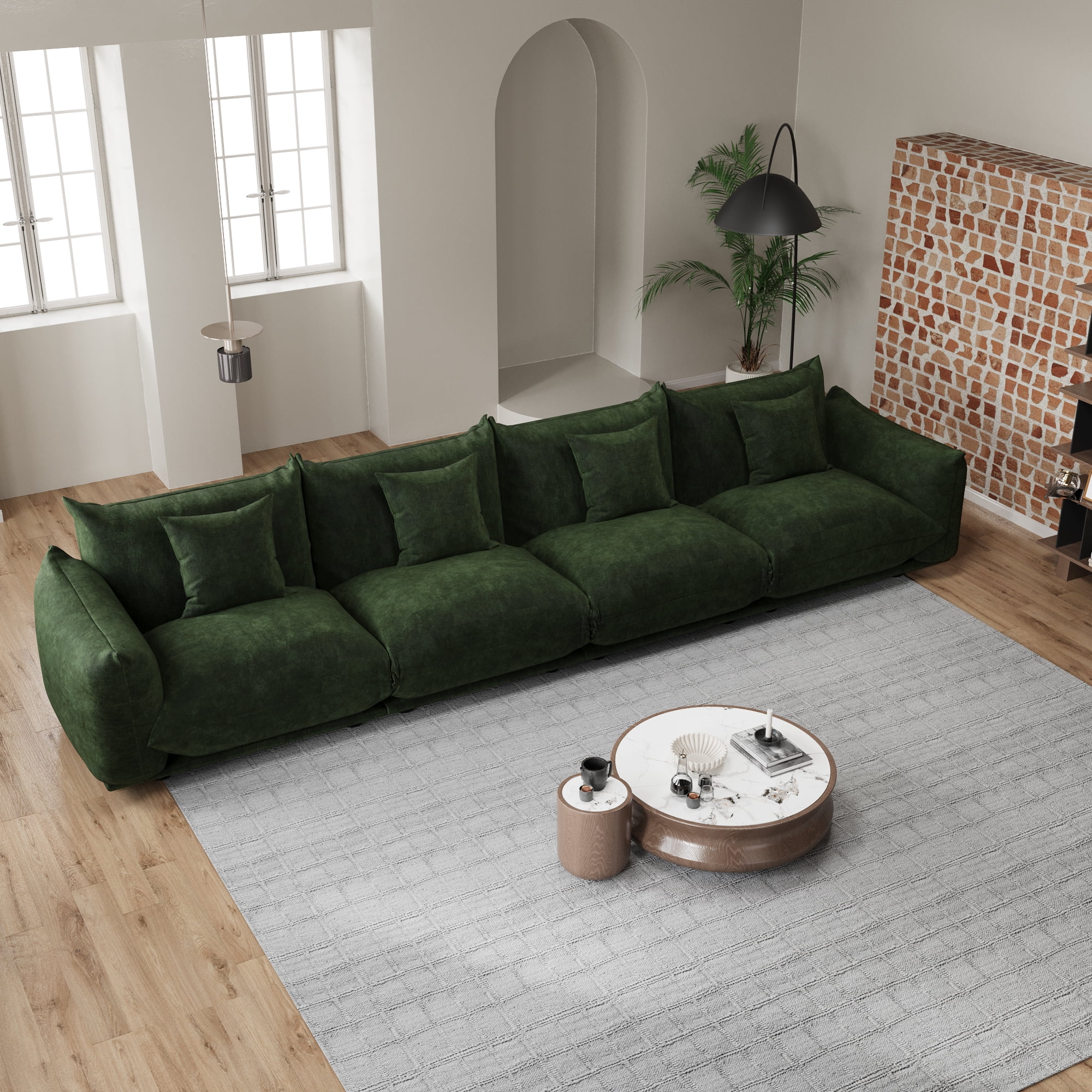 Advwin 136" 4-Seater Modular Sectional Sofa, Modern Oversized Cloud Couch with Thick Cushions for Living Room, Bedroom, Apartment, Small Spaces, Green