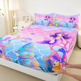 thumbnail image 3 of jejeloiu Cartoon Cute Mermaid Queen Sheet Sets,Watercolor Ocean Coral Bed Set For Girls Kids 4 Pieces, 3 of 7