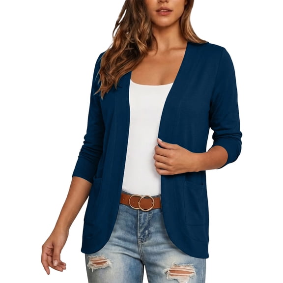 Admvng Cardigan for Women Open Front Lightweight V Neck Pocket Curved Hem Soft Layering Shrug Sweater