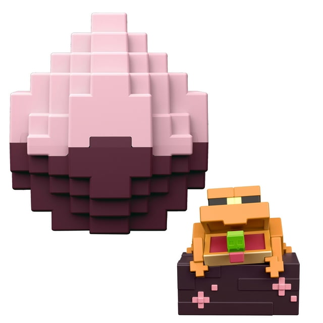 Minecraft Mini Mode Spawn Egg with Mini Figure, Cherry Blossom, 1.5-inch Toy, Frog On A Log