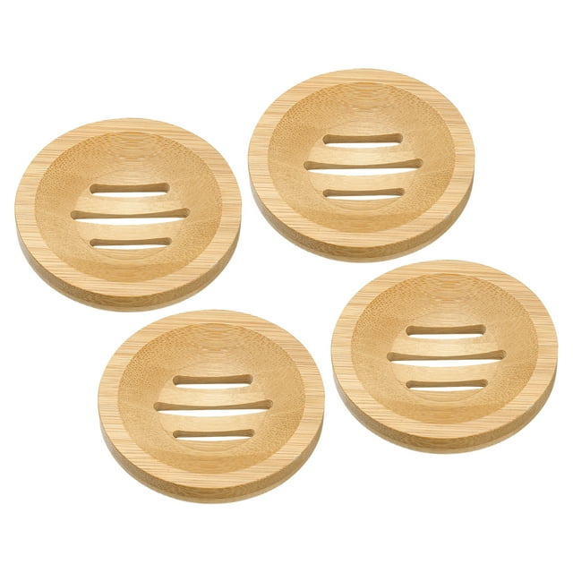 Madera Jabonera, 4 Paquete Natural Bambú Jabón Ahorro Bandeja Auto Drenaje Jabonera Soporte para Baño, Bañera, Cocina Fregadero