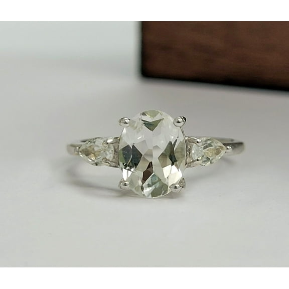 White Topaz Engagement Ring - Three Stone Shine Jewelry Gift- Beautiful Topaz Rings - Gift for Love - 925 Sterling Silver Ring