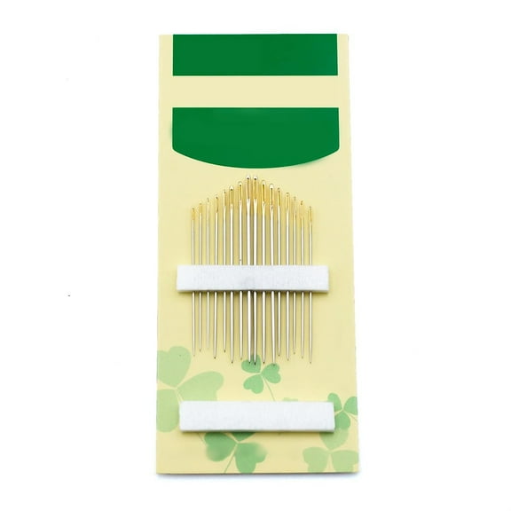 Gold Eye Embroidery Needles Set of 16, Sizes 3-9, Sharp Point for Cotton Ribbon Stitching, Sewing Notions, Golden