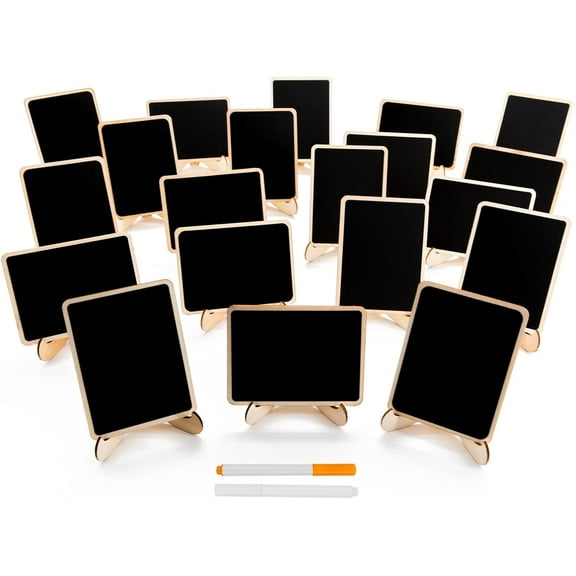 20 Pack Wood Mini Chalkboards Signs with Support Easels, Place Cards, Small Rectangle Chalkboards Blackboard for Weddings, Birthday Parties, Message Board Signs and Event Decorations