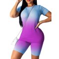 thumbnail image 1 of Bellella Ensemble de Jogging pour Femmes, Manches Courtes, Deux Pièces, Col Rond, Respirant, T-Shirts Dégradés + Shorts, Bleu Violet L, 1 of 2