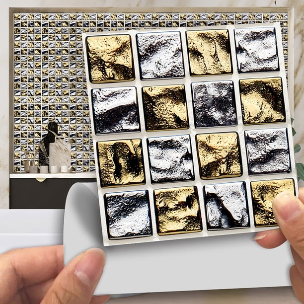 Gwong Decoración hogareña 10pcs / set pegatinas de azulejos autoadhesivo mosaico impresión cuadrada PCV decorativo decorativo vinilo calcomanías para baño Gwong 21080005