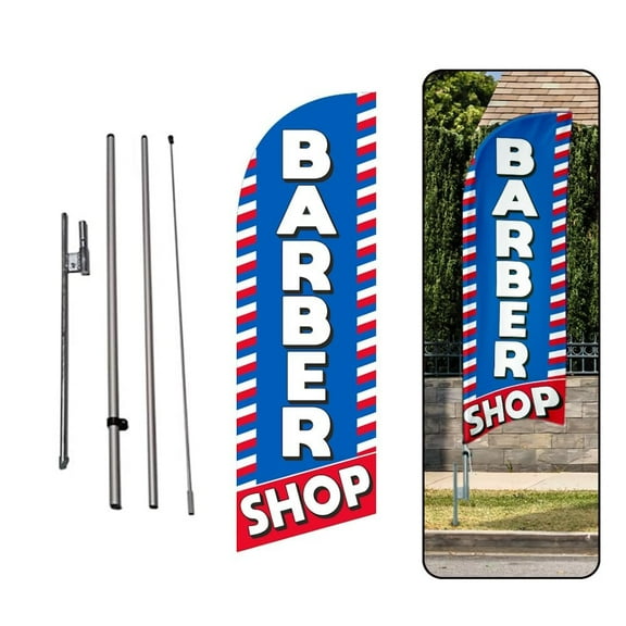 Barber Shop 6FT Swooper Feather Flag for Business Advertising outdoor windless feather Banner with Complete 8FT Pole Kit and Ground Stake